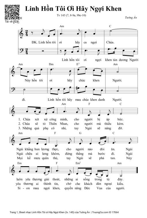Sheet PDF of Linh Hồn Tôi ơi Hãy Ngợi Khen (tv. 145)