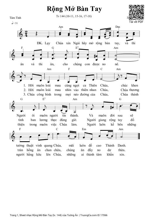 Sheet PDF of Rộng Mở Bàn Tay (tv. 144)