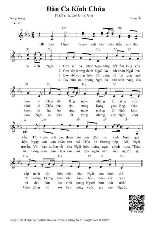 Sheet PDF of đàn Ca Kính Chúa (tv. 137)