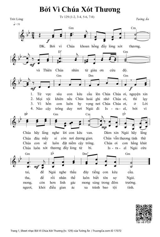 Sheet PDF of Bởi Vì Chúa Xót Thương (tv. 129)