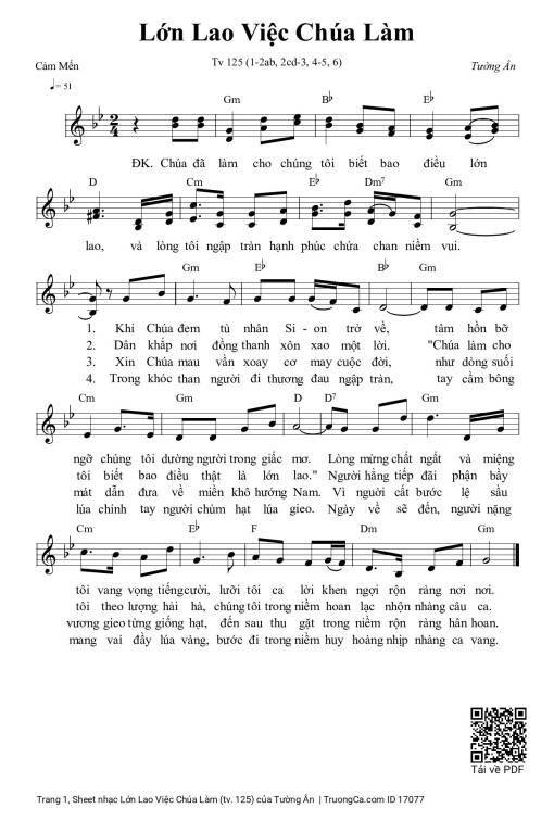 Sheet PDF of Lớn Lao Việc Chúa Làm (tv. 125)