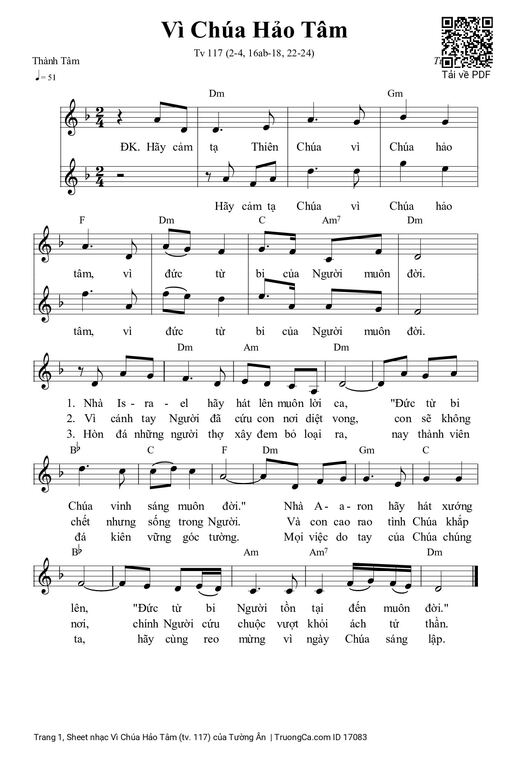 Sheet PDF of Vì Chúa Hảo Tâm (tv. 117)