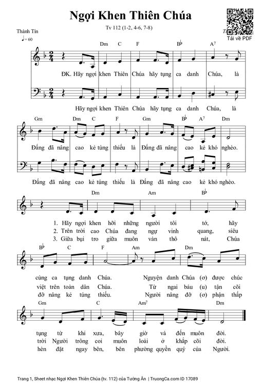 Sheet PDF of Ngợi Khen Thiên Chúa (tv. 112)