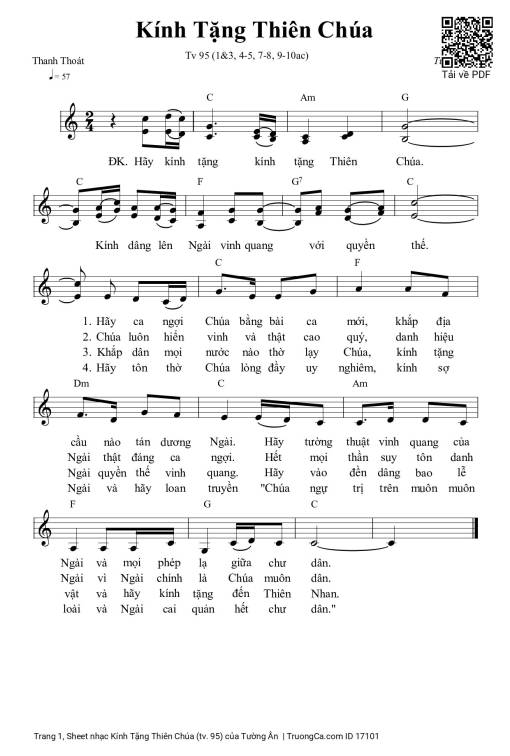 Sheet PDF of Kính Tặng Thiên Chúa (tv. 95)