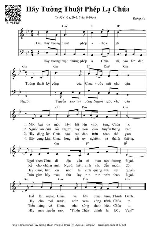 Sheet PDF of Hãy Tường Thuật Phép Lạ Chúa (tv. 95)