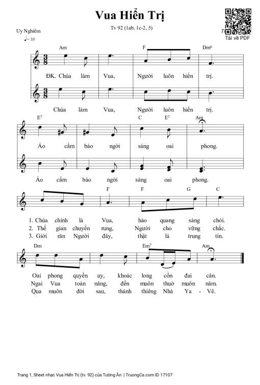Sheet PDF of Vua Hiển Trị (tv. 92)