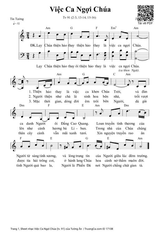 Sheet PDF of Việc Ca Ngợi Chúa (tv. 91)