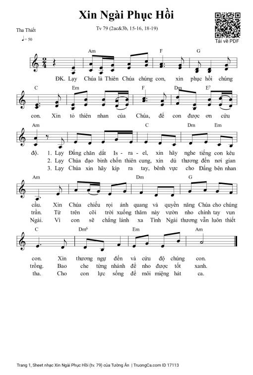 Sheet PDF of Xin Ngài Phục Hồi (tv. 79)
