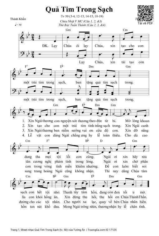 Sheet PDF of Quả Tim Trong Sạch (tv. 50)
