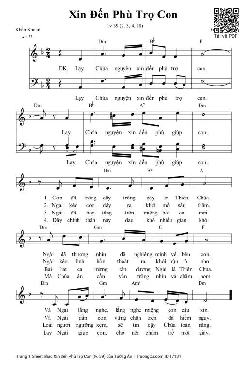 Sheet PDF of Xin đến Phù Trợ Con (tv. 39)