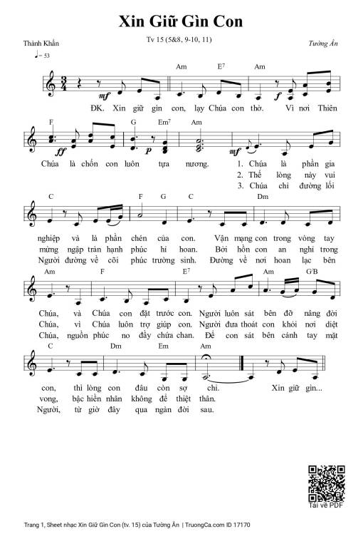 Sheet PDF of Xin Giữ Gìn Con (tv. 15)