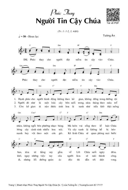 Sheet PDF of Phúc Thay Người Tin Cậy Chúa (tv. 1)