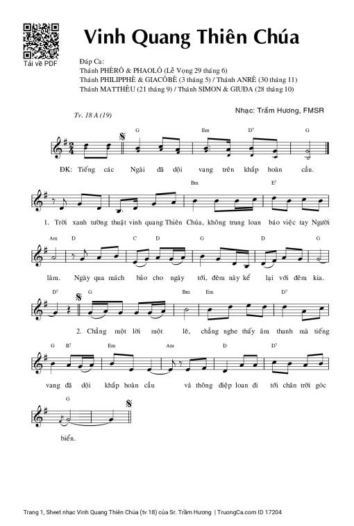 Vinh Quang Thiên Chúa (tv 18)