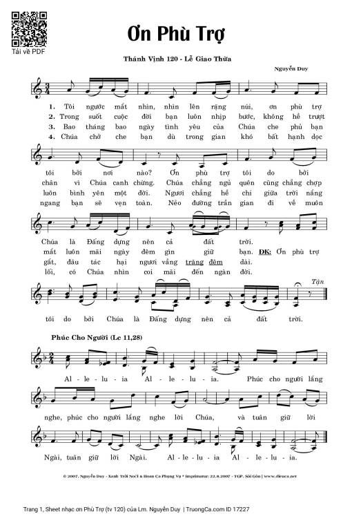 Sheet PDF of ơn Phù Trợ (tv 120)