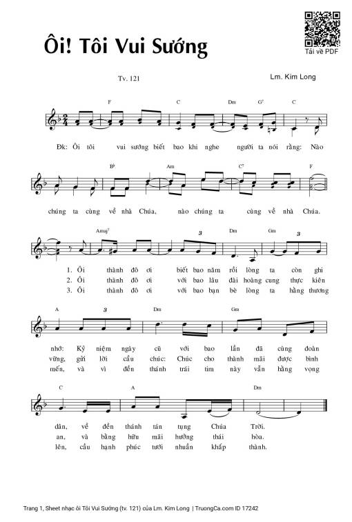Sheet PDF of ôi Tôi Vui Sướng (tv. 121)