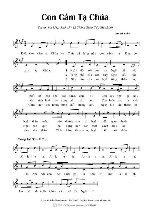Sheet PDF of Con Cảm Tạ Chúa (thánh vịnh 138)