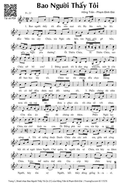 Sheet PDF of Bao Người Thấy Tôi (tv 21)