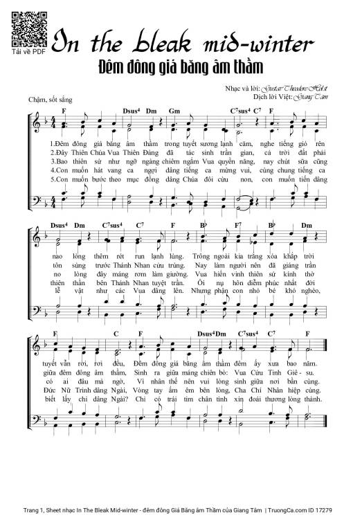 Sheet PDF of In The Bleak Mid-winter - đêm đông Giá Băng âm Thầm