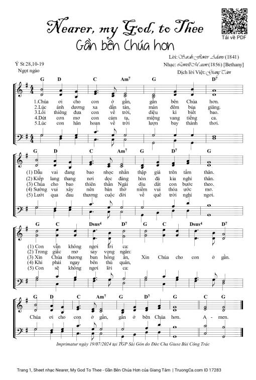 Sheet PDF of Nearer, My God To Thee - Gần Bên Chúa Hơn
