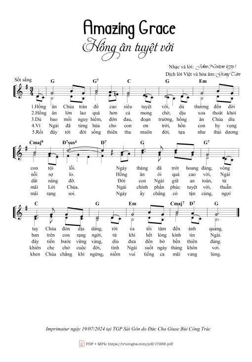 Sheet PDF of Amazing Grace - Hồng ân Tuyệt Vời