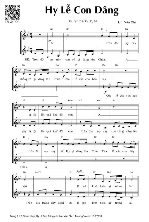 Sheet PDF of Hy Lễ Con Dâng