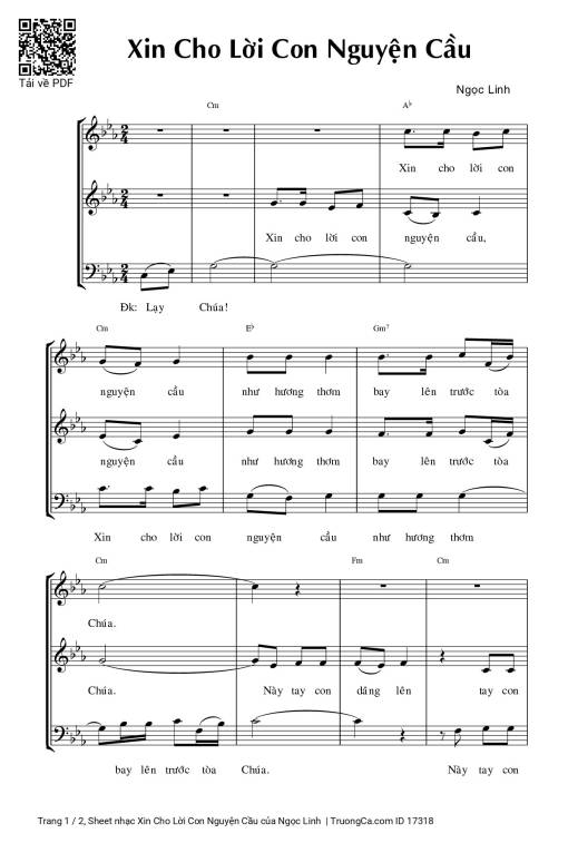 Sheet PDF of Xin Cho Lời Con Nguyện Cầu