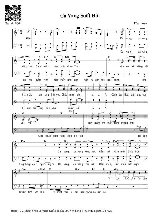 Sheet PDF of Ca Vang Suốt đời
