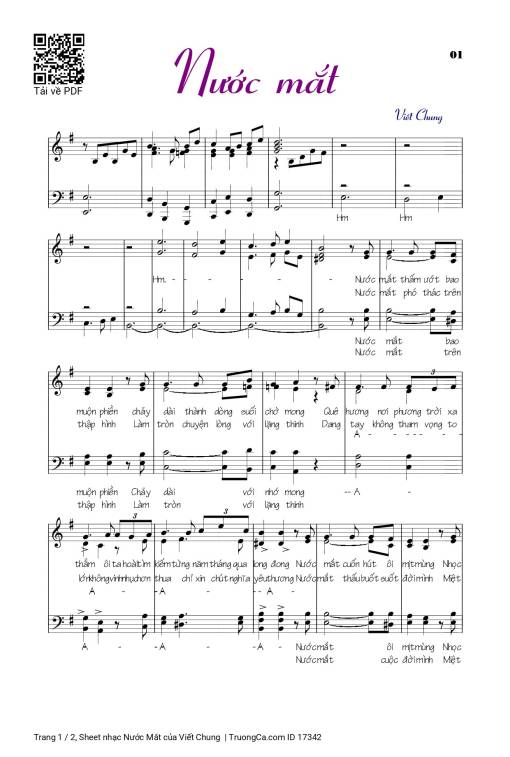 Sheet PDF of Nước Mắt - Viết Chung