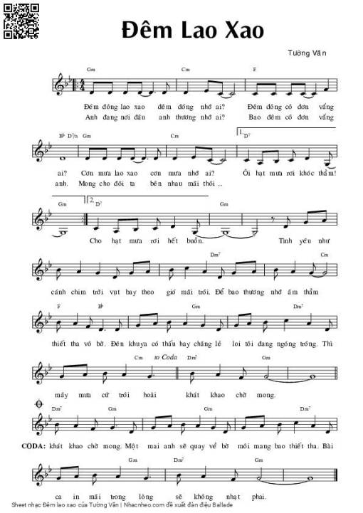 Sheet PDF of Đêm lao xao - Tường Văn