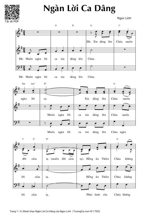 Sheet PDF of Ngàn Lời Ca Dâng