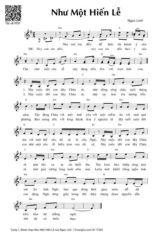 Sheet PDF of Như Một Hiến Lễ