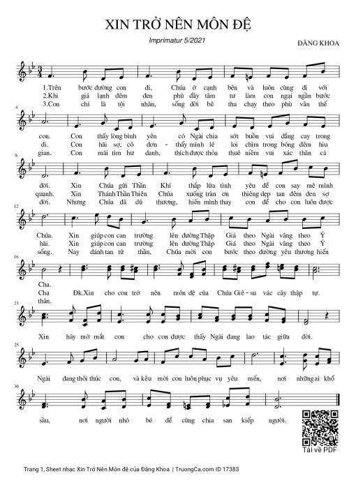 Sheet PDF of Xin Trở Nên Môn đệ