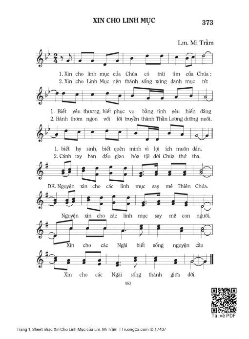 Sheet PDF of Xin Cho Linh Mục