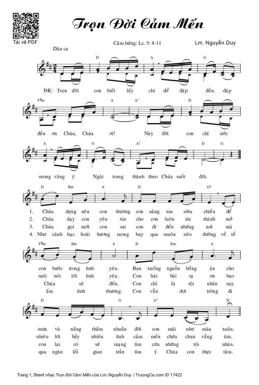 Sheet PDF of Trọn đời Cảm Mến