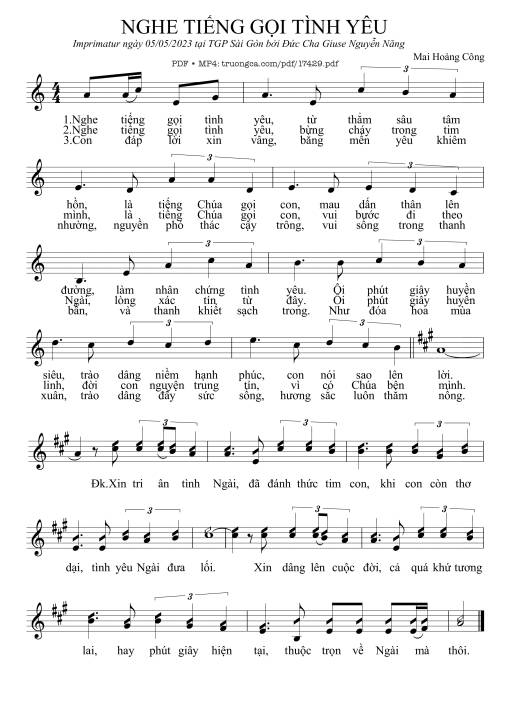 Sheet PDF of Nghe Tiếng Gọi Tình Yêu