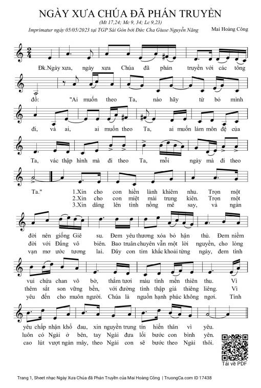 Sheet PDF of Ngày Xưa Chúa đã Phán Truyền