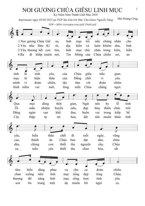 Sheet PDF of Noi Gương Chúa Giêsu Linh Mục
