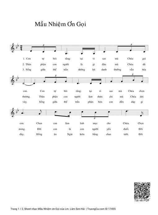 Sheet PDF of Mầu Nhiệm ơn Gọi