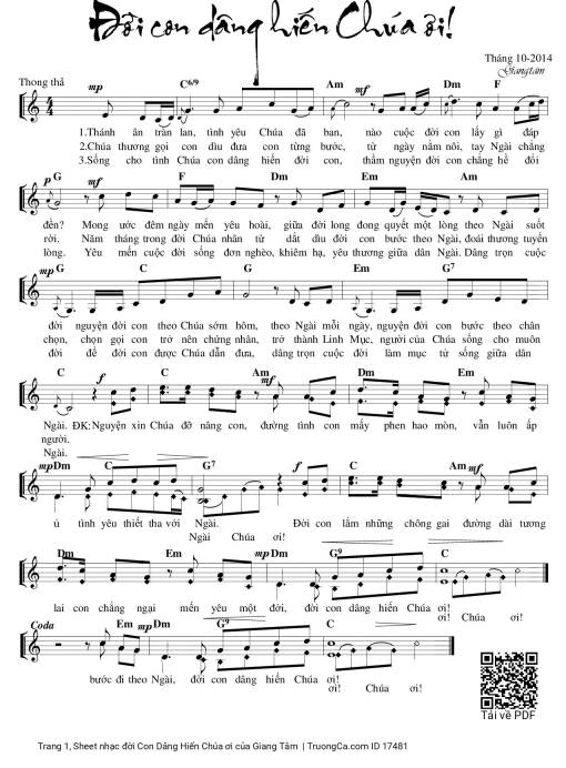 Sheet PDF of đời Con Dâng Hiến Chúa ơi