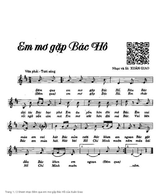 Sheet PDF of Đêm qua em mơ gặp Bác Hồ