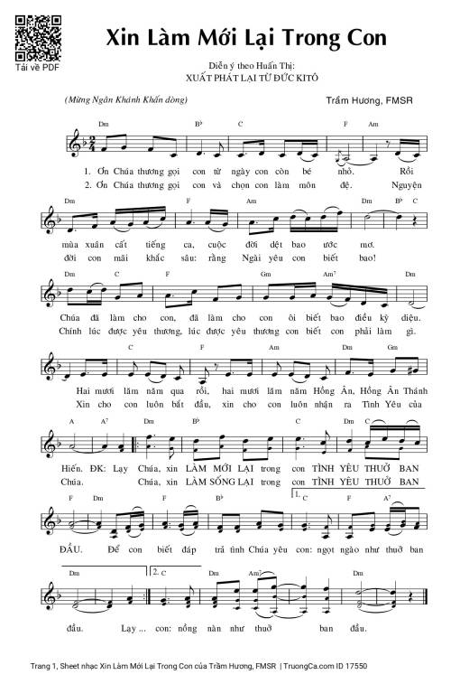 Sheet PDF of Xin Làm Mới Lại Trong Con