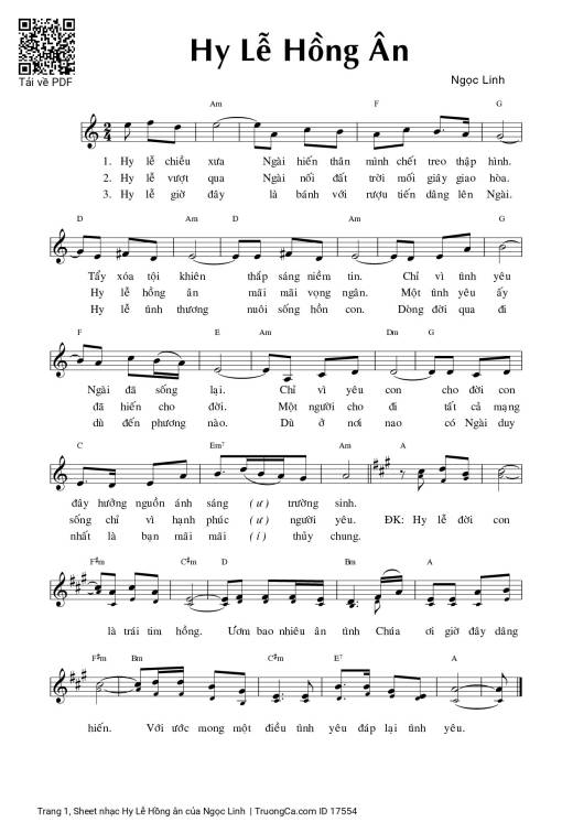 Sheet PDF of Hy Lễ Hồng ân