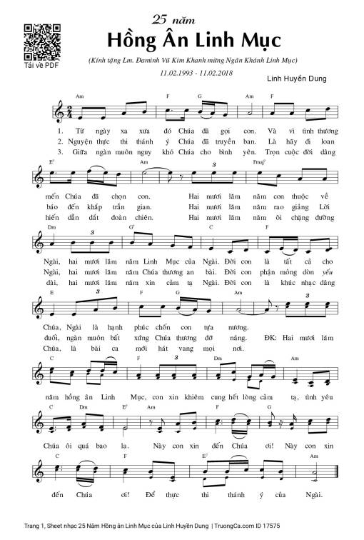 Sheet PDF of 25 Năm Hồng ân Linh Mục