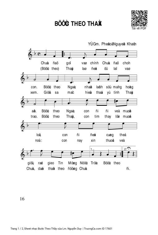 Sheet PDF of Bước Theo Thầy