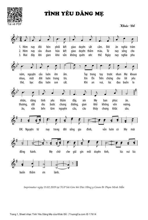 Sheet PDF of Tình Yêu Dâng Mẹ