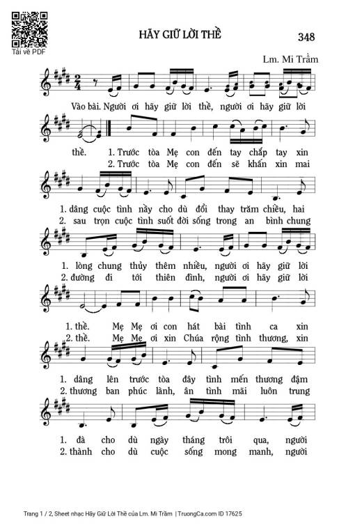 Sheet PDF of Hãy Giữ Lời Thề