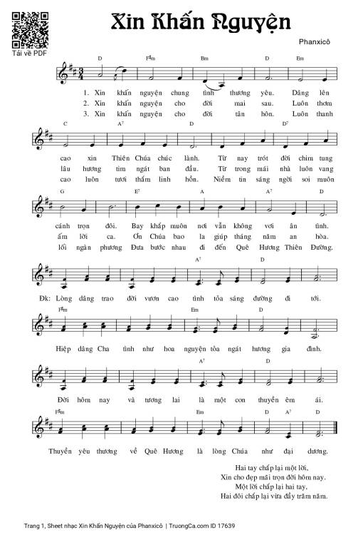 Sheet PDF of Xin Khấn Nguyện