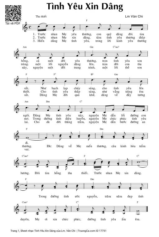 Sheet PDF of Tình Yêu Xin Dâng