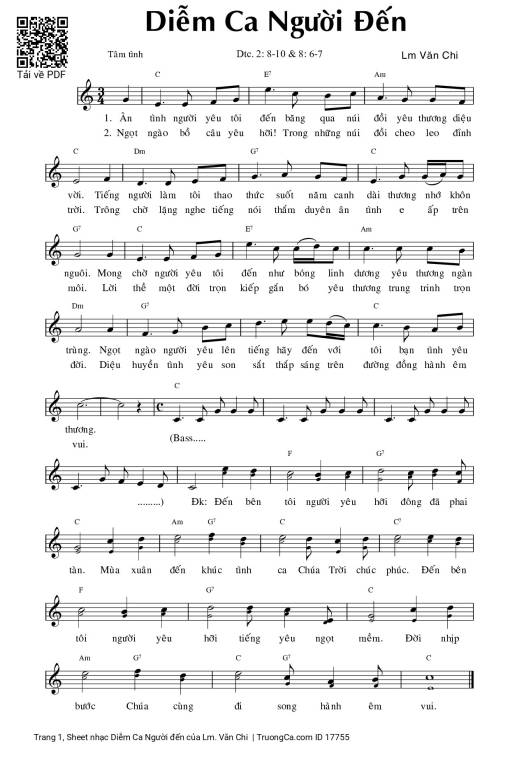 Sheet PDF of Diễm Ca Người đến