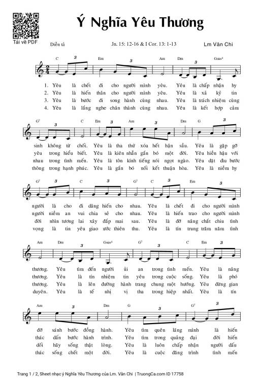 Sheet PDF of ý Nghĩa Yêu Thương